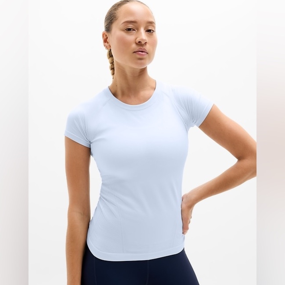 Athleta Seamless Short Sleeve Tee in Light Blue